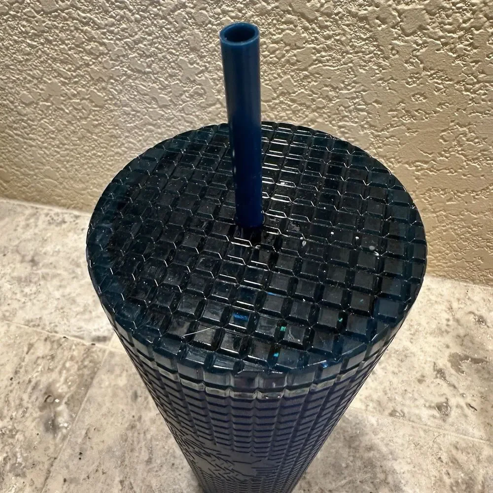 Starbucks Winter 2023‎ Release Navy Blue Grid 24oz Cold Cup Venti Tumbler